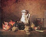 Jean Baptiste Simeon Chardin Canvas Paintings - Still Life with Grapes and Pomegranates